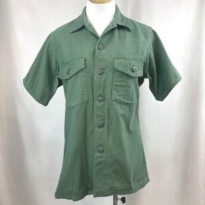 Vintage Army Surplus Mens (S) Olive Green OG-107 Button Short Sleeve Military US